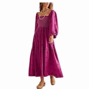 XS free people dahlia embroidered maxi